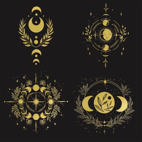 SUPERDANT 4 Stück Sonne Und Mond Transferpapier zum Aufbügeln Mondzweige Bügelbilder Wärmeübertragung Patches DIY Waschbares Bügelbilder für Textilien Für Kleidung T Shirts Rucksäcke Taschen Kissen von SUPERDANT