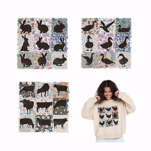 SUPERDANT 4 Stück Wärmetransferaufkleber Mit Nutztieren Enten Hühnern Bügelbildern Kaninchen Aufnäher Aufkleber Kuh Wärmetransferpapier Für DIY Kleidung Kapuzenpullover T Shirts von SUPERDANT