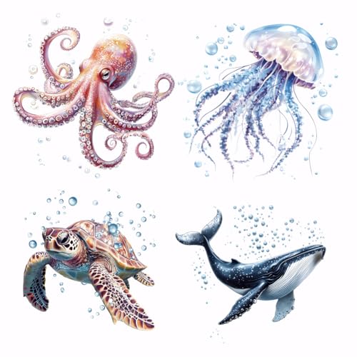 SUPERDANT 4 Stück Transferpapier zum Aufbügeln Mit Meerestieren Oktopus Schildkröte Qualle Wal Bügelbilder Logo Aufkleber Set DTF-Transfers bereit zur Presse Für T Shirts Segeltuchtaschen Jacken SUPERDANT 4 Stück Transferpapier zum Aufbügeln Mit Meerestieren Oktopus Schildkröte Qualle Wal Bügelbilder Logo Aufkleber Set DTF-Transfers bereit zur Presse Für T Shirts Segeltuchtaschen Jacken von SUPERDANT