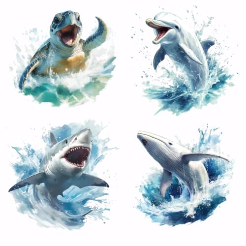 SUPERDANT 4 Stück Wärmeübertragungsaufkleber Mit Meerestieren Meeresschildkröte Zum Aufbügeln Delfin Aufnäher Aufkleber Hai Wal Waschbares Wärmeübertragungspapier Für Kleidung T Shirts Jeans von SUPERDANT
