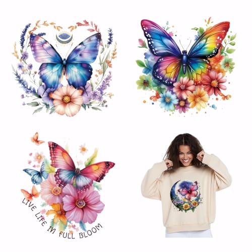 SUPERDANT 4 Stück Wärmeübertragungsaufkleber Mit Schmetterlingen Und Blumen Schmetterlings Aufbügler Aufbügler Wärmeübertragungspapier Für Mädchenkleidung T Shirts Jeans Rucksäcke SUPERDANT 4 Stück Wärmeübertragungsaufkleber Mit Schmetterlingen Und Blumen Schmetterlings Aufbügler Aufbügler Wärmeübertragungspapier Für Mädchenkleidung T Shirts Jeans Rucksäcke von SUPERDANT