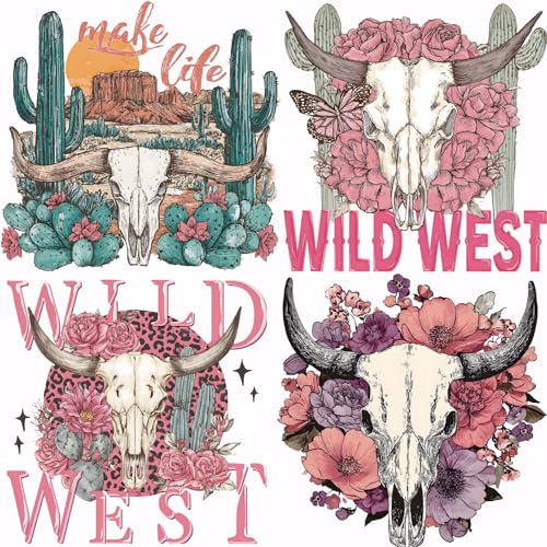 SUPERDANT 4 Stück Western Transferpapier Zum Aufbügeln Rinderknochen Wärmeübertragungsaufkleber Cowboy Aufbügelaufkleber DTF Transfers Druckfertig Für Kleidung T Shirts Schals Kissen Dekoration SUPERDANT 4 Stück Western Transferpapier Zum Aufbügeln Rinderknochen Wärmeübertragungsaufkleber Cowboy Aufbügelaufkleber DTF Transfers Druckfertig Für Kleidung T Shirts Schals Kissen Dekoration von SUPERDANT