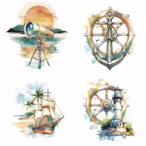 SUPERDANT 4 x Abenteuer Wärmeübertragungsaufkleber Leuchtturm Bügelbilder Mit Segelboot Motiv Zum Aufbügeln Patches Aufkleber Waschbares Wärmeübertragungspapier Für Hoodies T Shirts Jacken Dekoration von SUPERDANT