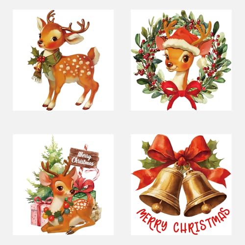 SUPERDANT 4 x Weihnachts Wärmeübertragungsaufkleber Mit Hirschmotiv Glocken Geschenk Zum Aufbügeln Aufbügler Waschbares Aufkleberpapier Für Kleidung T Shirts DIY Applikation SUPERDANT 4 x Weihnachts Wärmeübertragungsaufkleber Mit Hirschmotiv Glocken Geschenk Zum Aufbügeln Aufbügler Waschbares Aufkleberpapier Für Kleidung T Shirts DIY Applikation von SUPERDANT