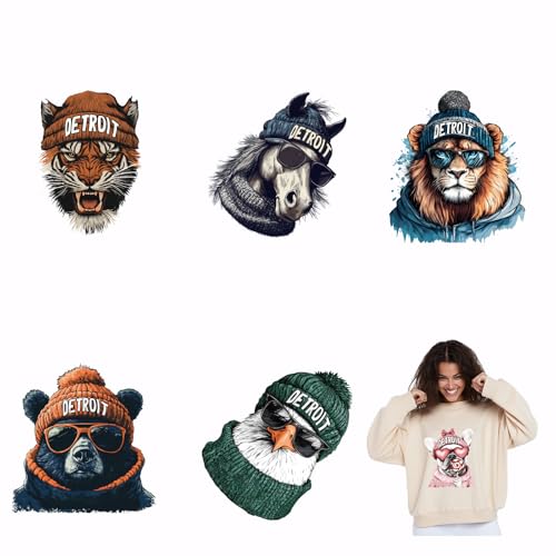 SUPERDANT 6 Stück Bügelbilder Mit Hübschen Tieren Hiphoptiere Und Löwe Wärmeübertragungsfolie Aufkleber Set Kleidung Bügelbilder Für Jungen T Shirts Kapuzenpullover Segeltuchtaschen Kissen Jacken DIY von SUPERDANT