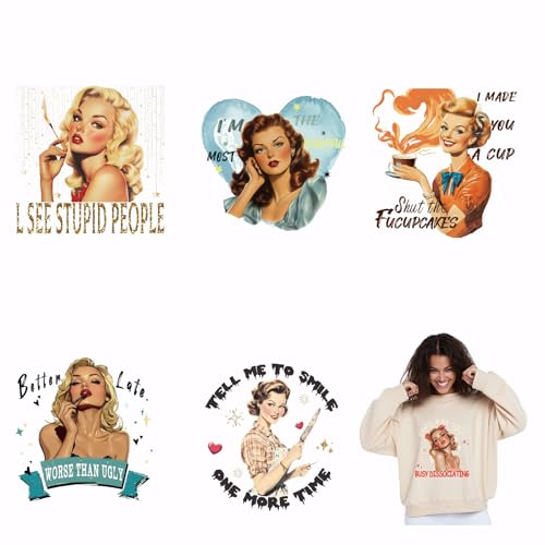 SUPERDANT 6 Stück Vintage Wärmetransferaufkleber Für Frauen Frauengesicht Zum Aufbügeln Aufnäher Aufkleber Wärmetransferpapier Für Kleidung T Shirts Jeans Rucksäcke DIY Applikation SUPERDANT 6 Stück Vintage Wärmetransferaufkleber Für Frauen Frauengesicht Zum Aufbügeln Aufnäher Aufkleber Wärmetransferpapier Für Kleidung T Shirts Jeans Rucksäcke DIY Applikation von SUPERDANT