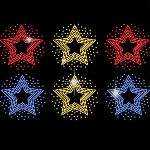 SUPERDANT 6pcs Strass Hotfix Transfer Patch Mit Strasssteinen Bunte Pentagramm Strass Transfer zum Aufbügeln Klarer DIY Kleidungsreparatur Stras Hotfix Patch Für T Shirts Dekor von SUPERDANT