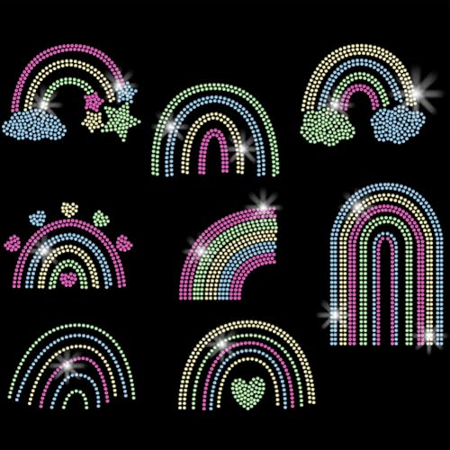 SUPERDANT 8 Stück Regenbogen Kristall Strass Aufbügler Applikation DIY Transfer Aufkleber Farbiges Regenbogen Glitzer Strass Muster Dekoration Für T Shirts Taschen Kissen Jacken SUPERDANT 8 Stück Regenbogen Kristall Strass Aufbügler Applikation DIY Transfer Aufkleber Farbiges Regenbogen Glitzer Strass Muster Dekoration Für T Shirts Taschen Kissen Jacken von SUPERDANT