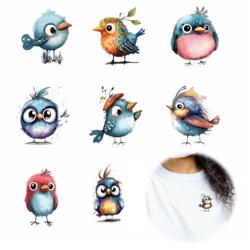 SUPERDANT 9 Stile Niedlicher Vogel Wärmeübertragung Cartoon Bügelbilder Kunststofffolie Logo Aufkleber Set Kleidung Bügelbilder Für Mädchen T Shirts Leinentaschen Hüte Jacken DIY von SUPERDANT