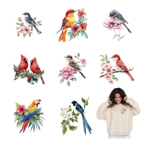 SUPERDANT 9 Stück Vögel Und Blumen Zum Aufbügeln Papagei Wärmeübertragungsaufkleber Aufbügler Kolibris Wärmeübertragungsaufkleber Für T Shirts Kleidung Jeans Rucksäcke von SUPERDANT