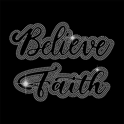 SUPERDANT Believe Faith Bling Wärmeübertragungs Patch Zum Aufbügeln Glaube Strasssteine Hotfix Wärmeübertragung DIY Applikation Aufnäher Für Kleidung Jeans Hut Tasche Reparatur Dekoration von SUPERDANT