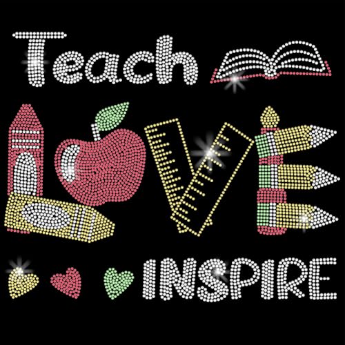 SUPERDANT Bücher und Stifte zum Aufbügeln mit Strasssteinen, Lehrer, Liebe, inspirieren, Glitzer-Glas-Strass-Aufkleber, Lehrer, DIY, Hotfix-Transfer-Aufkleber, Kristall-Hitze-Strass-Patches für von SUPERDANT
