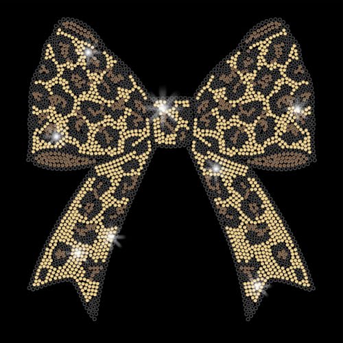 SUPERDANT Bügelbild Mit Schleife Und Kristall Strasssteinen Im Leopardenmuster DIY Transferaufkleber Leoparden Glitzer Strassmuster Dekoration Für T Shirts Taschen Kissen Jacken von SUPERDANT