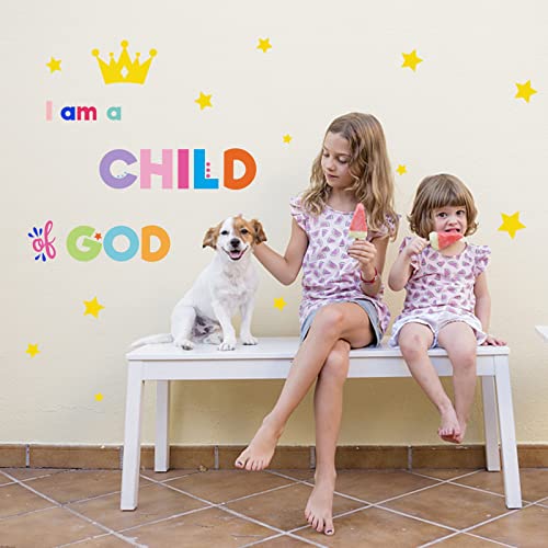 SUPERDANT Bunte Inspirierende Wandaufkleber Für Kinder I'm A Child of God Zitate Wandsticker Mit Krone Sterne Wandtattoo Wanddekoration Vinyl Wandsticker Für Kindergarten Kindergarten 39 cm X 80 cm von SUPERDANT