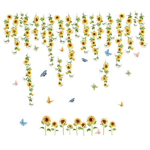 SUPERDANT Bunte Sonnenblume Wandaufkleber Schmetterling Wandsticker Sonnenblume Wasserfall Vinyl Wandsticker Wandtattoo Für Babyzimmer Schlafzimmer Wohnzimmer Kindergarten Kindergarten Dekor von SUPERDANT