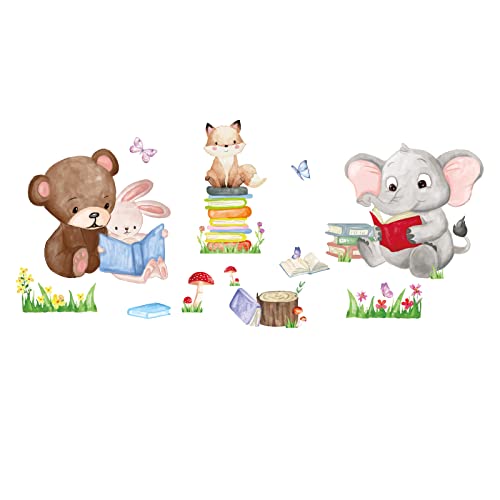 SUPERDANT Bunte Tiere Lesen Bücher Wandaufkleber Elefant Hase Fuchs Wandaufkleber Schmetterlinge Pilze Blumen Wandkunst PVC Aufkleber Für Kinderzimmer Dekor 38x118cm SUPERDANT Bunte Tiere Lesen Bücher Wandaufkleber Elefant Hase Fuchs Wandaufkleber Schmetterlinge Pilze Blumen Wandkunst PVC Aufkleber Für Kinderzimmer Dekor 38x118cm von SUPERDANT