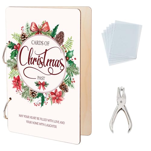 SUPERDANT Cards Of Christmas Past Grußkartenhalter Organizer Tannenzapfen Winterblätter Holzkartenhalter Ordner Fotoalbum Mit Locher Und 20 Innentasche Weihnachtsgeschenke von SUPERDANT
