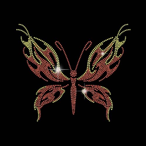 SUPERDANT Flammender Schmetterling Bügelbild Strass Zum Aufbügeln Tier Bling Hotfix Aufnäher Transferaufkleber Flammen Schmetterling Kristall Wärmeübertragung Kleidungsreparatur Dekor Für T Shirt von SUPERDANT