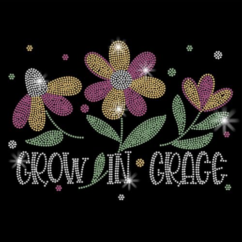 SUPERDANT Flowern Kristall Strass Aufbügler Applikation Zum Aufbügeln DIY Transfer Aufkleber Grow In Grace Glitzer Strass Muster Dekoration Für T Shirts Taschen Kissen Jacken 29.7x21cm von SUPERDANT