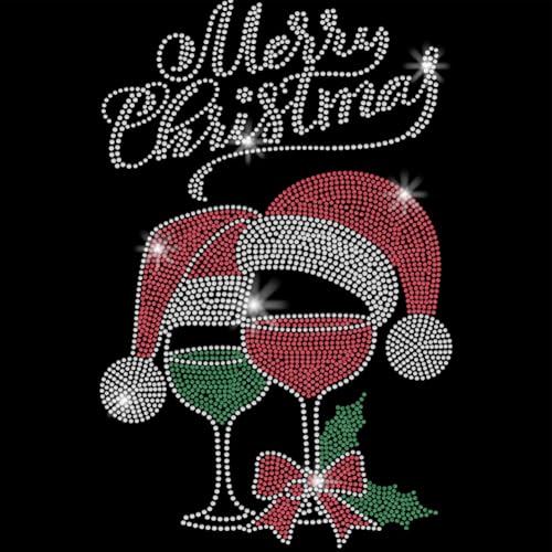 SUPERDANT Frohe Weihnachten Zum Aufbügeln von Strasssteinen Weingläsern Und Hüten Wärmeübertragungsaufkleber DIY Glitzernde Strass Aufnäher Für T Shirts Kleidung Hoodies Basteln Weihnachtsdekor von SUPERDANT