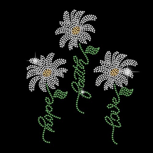 SUPERDANT Gänseblümchen Aufnäher Strass Hotfix Zum Aufbügeln Liebe Hoffnung Und Glaube Bügelbild Strass Zum Aufbügeln Verzierung Übertragung Stras Hotfix Transfer Patch für Kleidung Hoodie Tasche von SUPERDANT