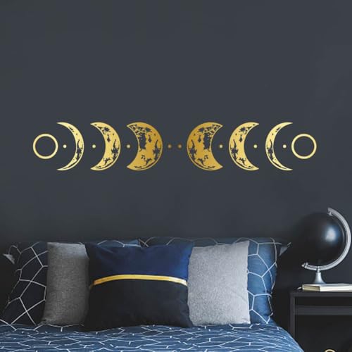 SUPERDANT Gold Mondphasen Wandaufkleber Sternenhimmel DIY Aufkleber Kunstwandbild Mondphasen Selbstklebende Wandtapete Für Decke Schlafzimmer Dekor 60 x 39 cm von SUPERDANT