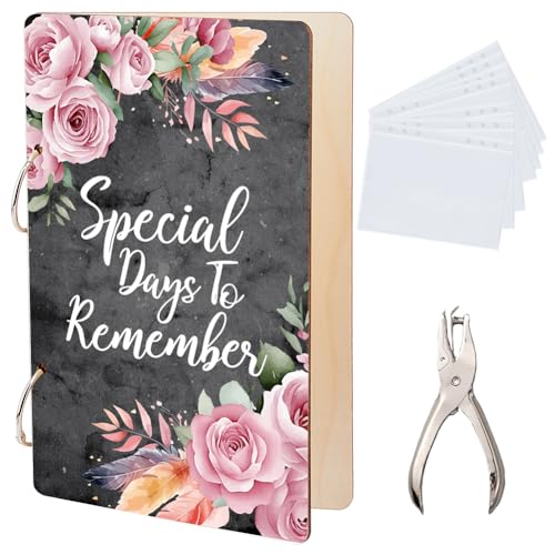 SUPERDANT Grußkarten Organizer Für Besondere Tage Vintage Rosen Grußkartenordner Aus Holz Kartenhalter 2 Ring Postkartenalbum Für Geburtstage Und Hochzeiten Mit Locher Und 20 Taschen von SUPERDANT
