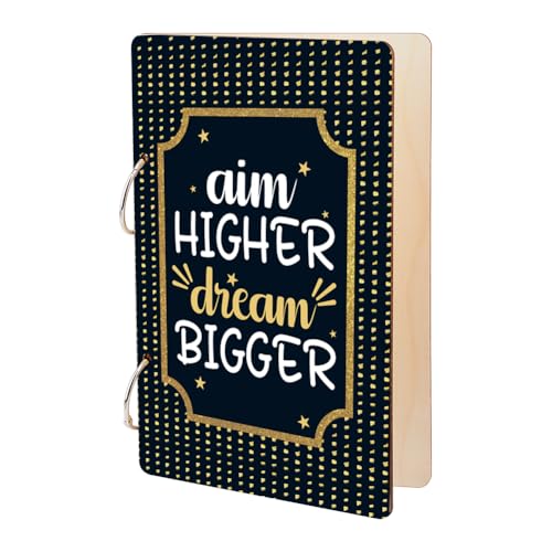 SUPERDANT Grußkarten Organizer Hölzerner Ordner Mit Losen Blättern Aim Higher Dream Bigger Kartenaufbewahrungsbuch Postkarten 2 Ring Einband Geburtstagskarte Aufbewahrung Andenkengeschenk von SUPERDANT