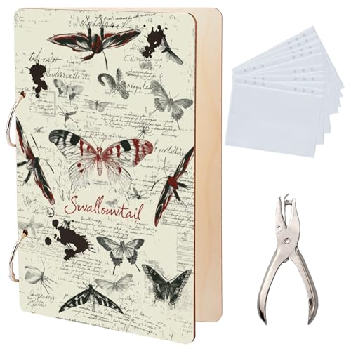 SUPERDANT Grußkarten Organizer Im Schwalbenschwanz Stil Vintage Insekten Grußkartenordner 2 Ring Reisepostkartenalbum Zur Aufbewahrung von Insektenproben Mit Locher Und 20 Taschen von SUPERDANT