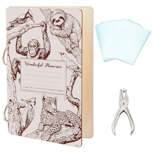 SUPERDANT Grußkarten Organizer Mit Tropischen Tieren Handgezeichnet Aus Holz Wunderbare Erinnerungen Kartenhalter Ordnerhalter Buch Mit 2 Ring 20 Innentaschen Und Locher Für Geburtstage Und Hochzeiten von SUPERDANT