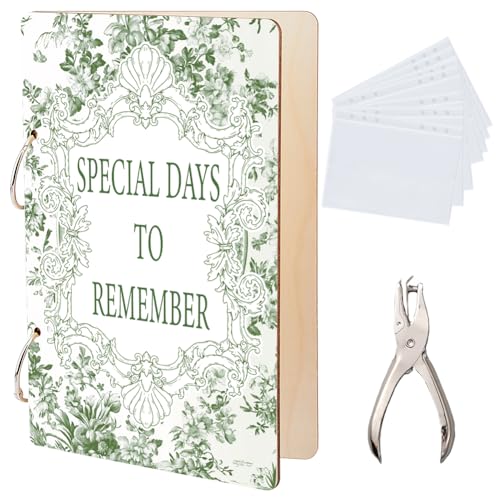 SUPERDANT Grußkarten Organizer Special Days To Remember Kartenhalter Im Europäischen Stil Mit Spitze Aufbewahrung von Geburtstagskarten Ordnereinband Aus Holz Mit Locher Und 20 Tasche von SUPERDANT