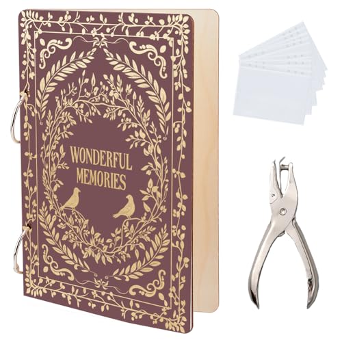 SUPERDANT Grußkarten Organizer von Wonderful Memories Grußkartenordner Mit Vintage Muster Postkarte Foto Holz 2 Ring Postkartenalbumhalter Buch Für Geburtstage Und Hochzeiten Mit Locher Und 20 Taschen von SUPERDANT