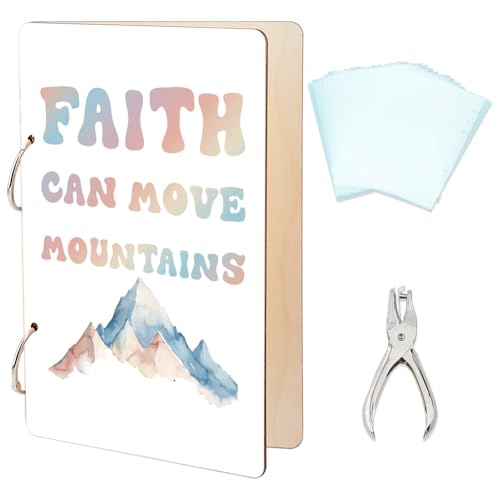 SUPERDANT Grußkartenhalter Mit Bibeltext Faith Can Move Mountains Kartenhalter Aus Holz Ordner Für Geburtstagskarten Mit Locher Und 20 Innentasche Hochzeitsgeschenke von SUPERDANT