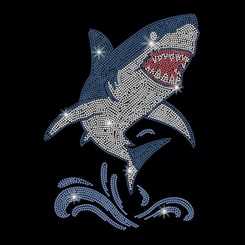SUPERDANT Hai Kristall Strass Aufbügler Applikation DIY Transfer Aufkleber Hai Glitzer Strass Muster Dekoration Für T Shirts Taschen Kissen Jacken 29.7x21cm von SUPERDANT