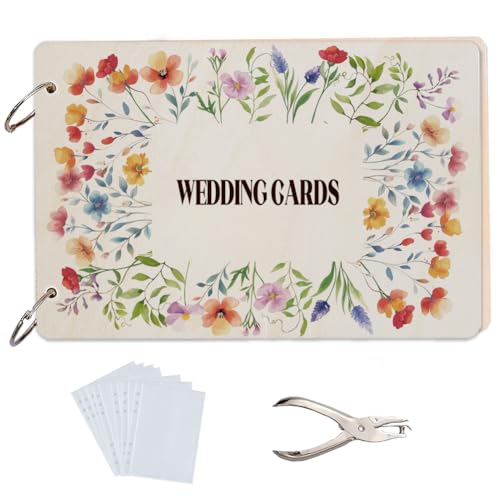 SUPERDANT Hochzeitskarten Grußkarten Organizer Blumen Grußkarten Ordner Holzkarten Halter Ordner Mit 2 Ring Fotoalbum Für Geburtstage Und Hochzeiten Mit Locher Und 20 Taschen von SUPERDANT