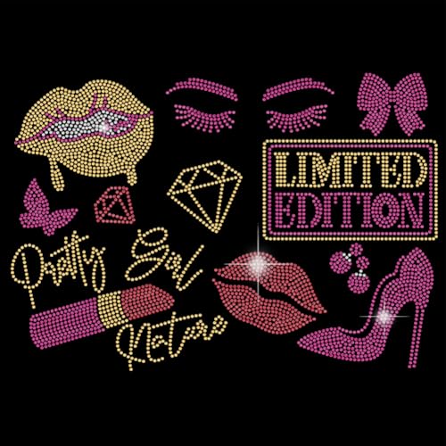 SUPERDANT Hübsches Mädchen Strass Hotfix Zum Aufbügeln Rote Lippen Bügelbild Strass Zum Aufbügeln High Heels Glitzernde Stras Hotfix Transfer Patch Für Mädchen T Shirt Kleidung Tragetasche von SUPERDANT
