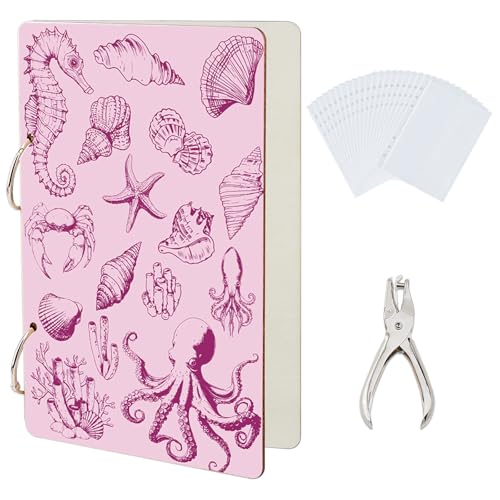 SUPERDANT Karten Organizer Mit Meeresmotiven Grußkartenordner Aus Holz 2 Ring Geburtstags Postkartenalbum Für Hochzeiten Und Feiertage Mit Locher Und 20 Taschen von SUPERDANT
