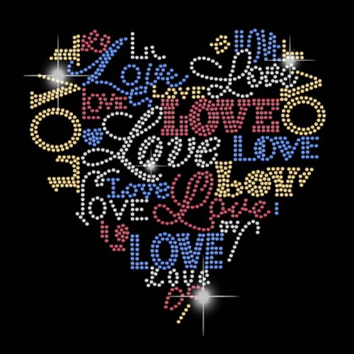 SUPERDANT LIEBE Herzform Strass Hotfix Zum Aufbügeln Text Strass Transfer zum Aufbügeln T Shirt Stras Hotfix Transfer Patch Aufbügel Bunte Diamant Abziehbilder Zubehör Für T Shirts Hoodie Tasche von SUPERDANT