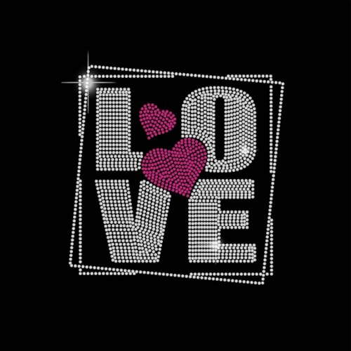 SUPERDANT LOVE Bügelbild Strass Zum Aufbügeln Auf T Shirt Kristall Strass Zum Aufbügeln LOVE Herz Patches Hotfix Aufbügler Aufkleber Für Mädchenkleidung DIY Zum Valentinstag Strass Bügelaufkleber von SUPERDANT