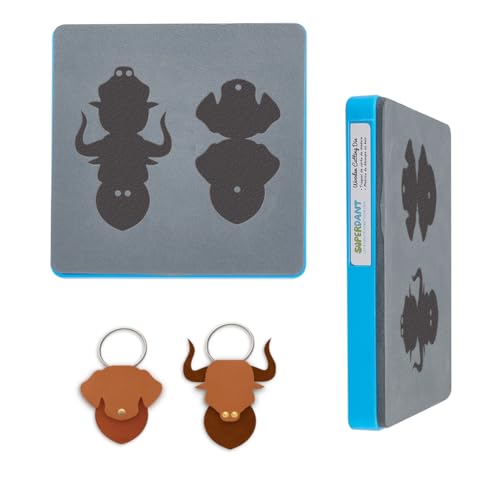 SUPERDANT Leder-Stanzform mit Kuh- und Hunde-Anhänger, Stier und Welpe, Schlüsselanhänger, Dekoration, Holz-Stanzform, Leder-Stanzformen, für handgefertigte Liebhaber von SUPERDANT