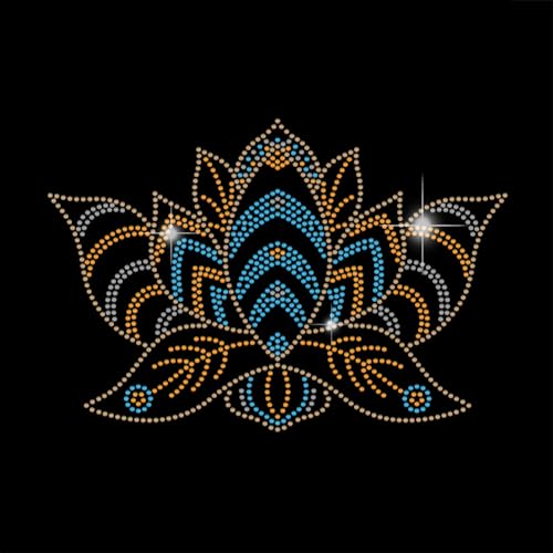 SUPERDANT Mandala Lotus Strass Hotfix Zum Aufbügeln Bügelbild Strass Zum Aufbügeln Bling Bling Design Stras Transfer Aufbügel Glitzer Kristall Muster Dekoration Für T Shirts Hoodie Tasche Mantel von SUPERDANT