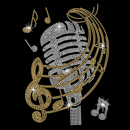 SUPERDANT Mikrofon Aufbügler Strasssteine Notizen Und Notensystem Glitzernde Glas Strass Aufkleber DIY Hotfix Transfer Aufkleber Hitze Strass Aufnäher Für T Shirts Kleidung Hoodies Bastelgeschenke von SUPERDANT