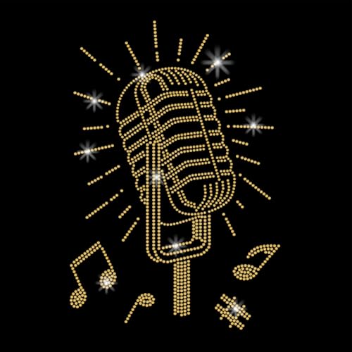 SUPERDANT Mikrofon Noten Kristall Strass Hotfix Zum Aufbügeln Applikation Zum Aufbügeln DIY Transfer Buntes Glitzer Strass Muster Dekoration Für T Shirt Tasche Kissen Jacken 29.7x21cm von SUPERDANT