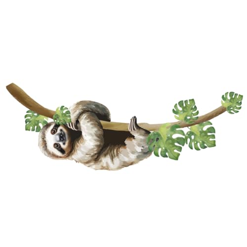 SUPERDANT Niedliche Faultier Wandaufkleber Tropische Pflanzen Tiere Wandsticker Faultier Auf Dem Kofferraum Wandtattoo Vinyl Wandsticker Für Kinder Kleinkinderzimmer Kinderzimmer Schlafzimmer von SUPERDANT