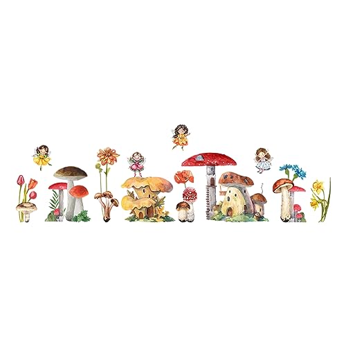 SUPERDANT Pilz Elfen Wandaufkleber Pilzhaus Wandaufkleber Wandsticker Wandtattoo Vinyl Wandkunst Zum Abziehen Und Aufkleben Vinyl Wandsticker Für Kinderzimmer Kindergarten Mädchenzimmer von SUPERDANT