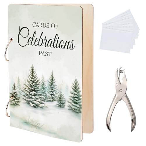 SUPERDANT Pine Forest Grußkarten Organizer Grußkarten Ordner Aus Holz Kartenhalter 2 Ring Postkartenalbum Für Geburtstage Und Hochzeiten Mit Locher Und 20 Taschen von SUPERDANT