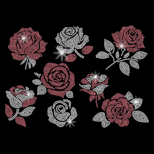 SUPERDANT Rosen Strasssteine Zum Aufbügeln Weiße Und Rote Flowern Wärmeübertragungsaufkleber DIY Bunte Aufbügelaufkleber Glitzernde Strass Aufnäher Für T Shirts Kleidung Kapuzenpullover Hüte von SUPERDANT
