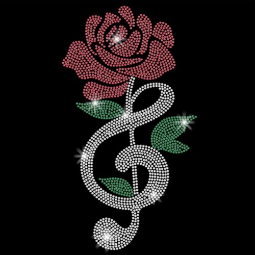 SUPERDANT RosenFlowern Aufbügler Mit Musiknoten Wärmeübertragungsaufkleber Aufbügler Glitzernde Strass Aufnäher Für Damen T Shirts Kleidung Einkaufstaschen Jacken DIY Geschenke von SUPERDANT