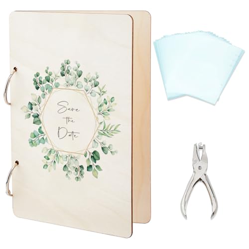 SUPERDANT Save The Date Grußkarten Organizer Blätter Grußkarten Ordner Schneelandschaft Holzkarten Halter Ordner 2 Ring Postkartenalbum Für Geburtstage Hochzeiten Mit Locher Und 20 Taschen von SUPERDANT