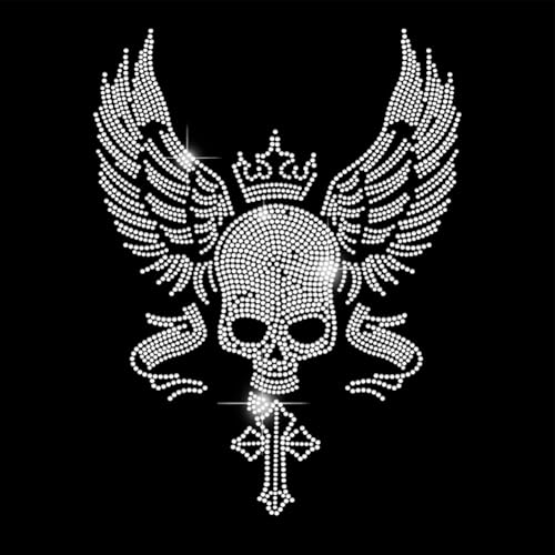 SUPERDANT Schädel Flügel Strass Hotfix Zum Aufbügeln Schädel T Shirt Bügelbild Strass Zum Aufbügeln Designs Halloween Skelett Flügel Stras Hotfix Transfer Patch Für Kleidung Tragetasche von SUPERDANT